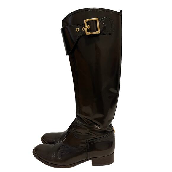 Tory Burch Marco Knee High Brown Leather Riding Side Zip Boots Size 7.5 - Picture 1 of 11